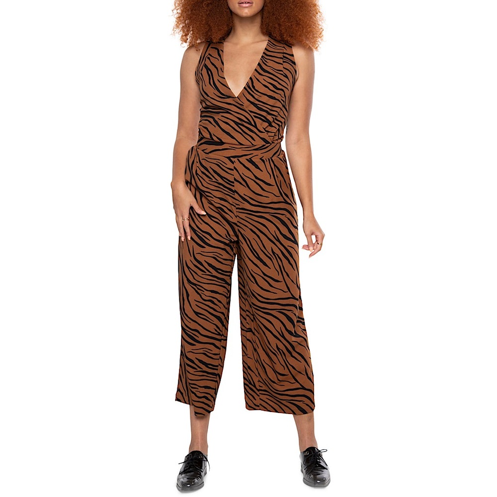 Black Tape Printed Cropped Jumpsuit‎